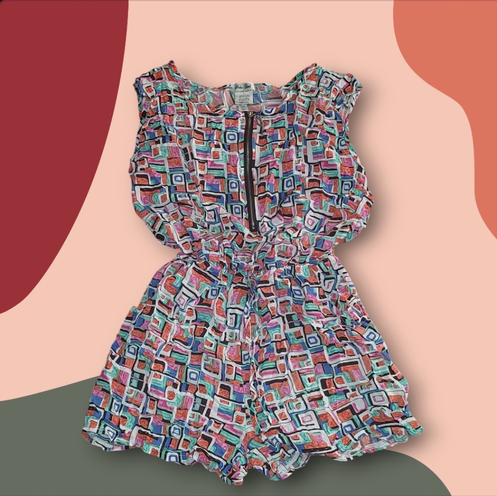 Multicolor Geometric Print Romper